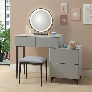 Boden-亞歷2.7尺岩板化妝桌/伸縮鏡台/梳妝台(附燈光功能化妝鏡及化妝椅)