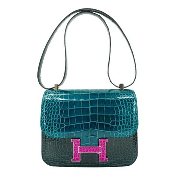 Hermes Constance 24 鱷魚皮三拼色桃釦肩背斜背包