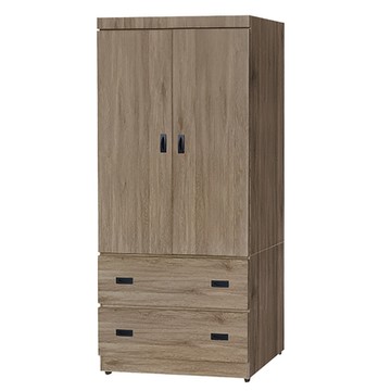 文創集 杜克比 時尚2.7尺二門二抽衣櫃/收納櫃(內附穿衣鏡面)-81.3x58x179.5cm免組