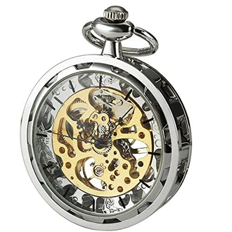 wenshida Pocket Watch Open face mechanical自動スケルトンメンズ