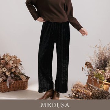 現貨【MEDUSA 曼度莎】絲絨壓紋微光彈性直筒褲（M-XL）｜女長褲 休閒長褲 修飾版型