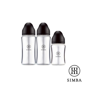 【黑潮來襲】小獅王辛巴 蘊蜜質金玻璃寬口防脹氣奶瓶2大1小入門組-新生適用