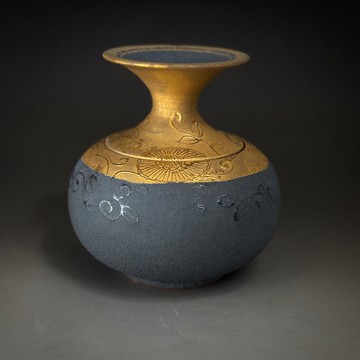 許旭倫 陶瓷岩礦 金瓶黑釉茶葉罐 手繪金黑釉聚寶盆 半斤