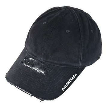 BALENCIAGA 刷破造型棉質棒球帽(黑)