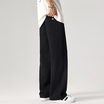 【HOT 本舖】男装2025年春夏新品華夫格直筒拖地褲潮流百搭寬鬆休閒褲百搭港風顯高顯瘦潮牌褲子男