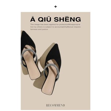 一字帶高跟涼鞋女2025新款水鉆細跟尖頭單鞋法式性感包頭半拖鞋女