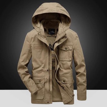 JPDUN旗艦店春季純棉立領休閑純色美式休閑縫插多袋中年牛仔夾克