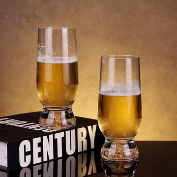 輕奢水晶玻璃啤酒杯創意金箔精釀小麥扎啤杯子果汁杯家用套裝