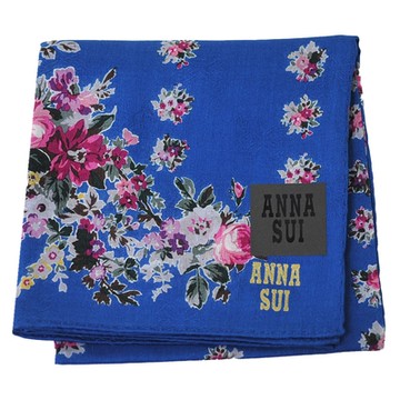 ANNA SUI 優雅玫瑰花束字母LOGO圖騰帕領巾(天青石色/50CM)