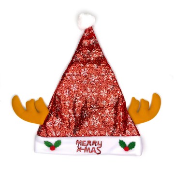 摩達客 耶誕派對 閃亮銀雪花小牛角聖誕帽 金蔥布棕色  棕色  1個