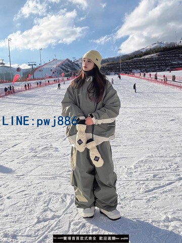 【台灣公司 可打統編】KSKM軍綠色滑雪服套裝女款2025新款冬季超好看防水雙板雪服兩件套