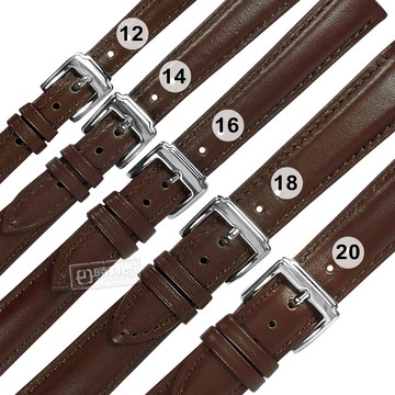 Watchband / 12.14.16.18.20 mm / 各品牌通用 經典色系 真皮錶帶 不鏽鋼扣頭 咖啡色 ＃601-B-02