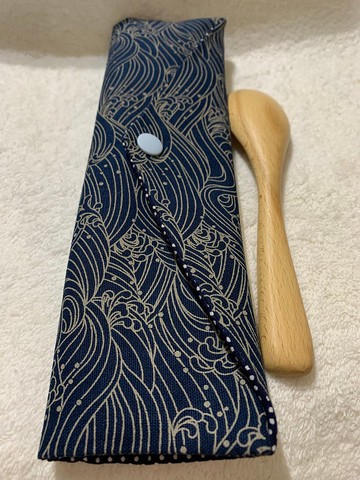 文青風環保筷袋 ~逐浪 日系  沈穩藍 收納 手作餐具袋