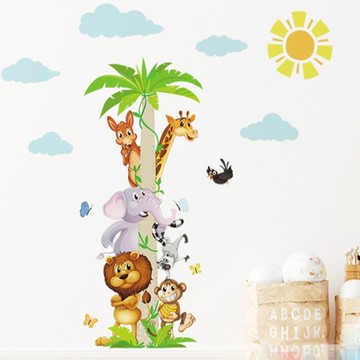 WA. WALL ART 防水PVC無痕設計壁貼 FX-D416  獅子 + 大象 + 長頸鹿 白色  90 x 30cm