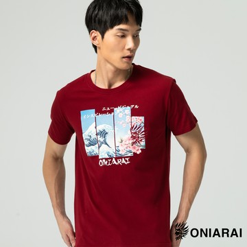 【2件7折】和藝術葛氏北齋海浪分割短TEE(深紅) - BLUE WAY 鬼洗い