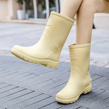 日系中筒雨鞋 女時尚款 外穿雨靴 防水 長筒 女士水靴 防滑耐磨 廚房膠鞋