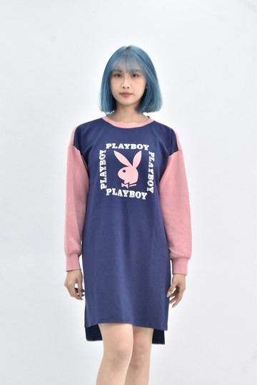 (L) playboy 長袖拼色藍色洋裝