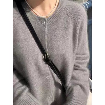 超日系！秋季圓領羊絨開衫女針織外套寬松毛衣新款純羊毛衫厚ins