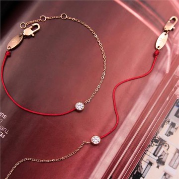 V45人氣返場特饋 法國單圓鉆半鏈半紅繩幸運手鏈 本命年新年禮物