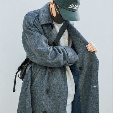 【349元任選3件】灰色長款毛呢大衣男士秋冬寬松百搭外套潮