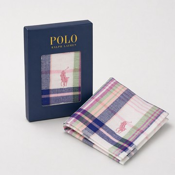 RALPH LAUREN POLO 柔美晨曦格紋小馬刺繡純棉方巾禮盒( 晨露藍粉 甜美粉格款｜女生送禮推薦)