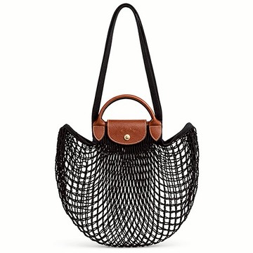 [平輸版]LONGCHAMP LE PLIAGE FILET系列網狀棉質兩用包(黑)真品平輸