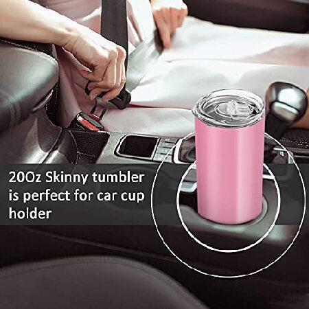 20 Oz Skinny Travel Tumblers, Pack Stainless Steel Skinny Tumblers with Lid Straw, Double Wall Insulated Tumblers, Slim Water Tumbler Cup,並行輸入品