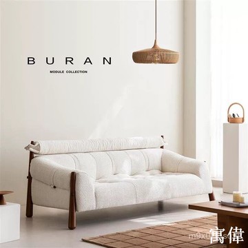 免運 破損補發中古奶油風實木布藝設計師創意直排高靠背白色複古白蠟木三人沙髮布藝沙發  布沙發 沙發 客廳沙發 小戶型沙發