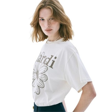 韓國 Mardi Mercredi TSHIRT FLOWERMARDI 韓製 經典印花 寬鬆短袖T恤 奶油白灰褐色CREAM TAUPE