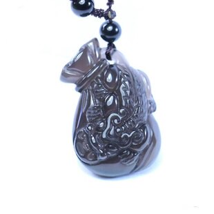 天然冰種彩眼黑曜石貔貅吊墜錢袋貔貅項墜1入