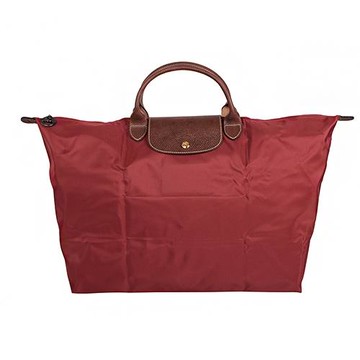 LONGCHAMP Le pliag系列短把拉鍊摺疊旅行包(紅)大