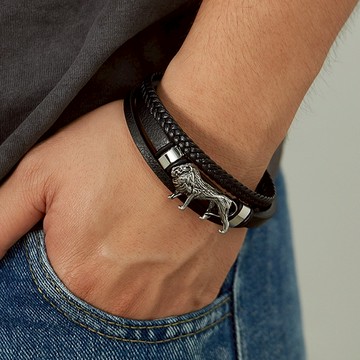 《316小舖》新品特價【Q410】(優質鈦鋼皮環-跨境電商貨源時尚不鏽鋼獅子配件男士皮革手環個性潮流百搭手鐲飾獅子手環)