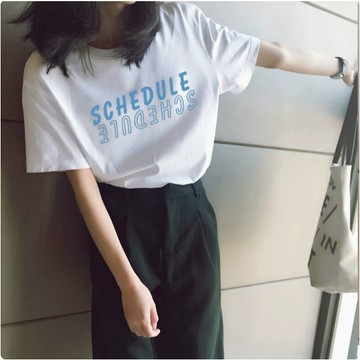 【2天出貨】簡約印花  圓領寬鬆棉短袖  T恤女  100%純棉   夏季薄款 oversize 短T  透氣優質感XH