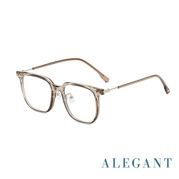【ALEGANT】百搭質感晶映棕TR90輕量方框金屬鏡腳UV400濾藍光眼鏡