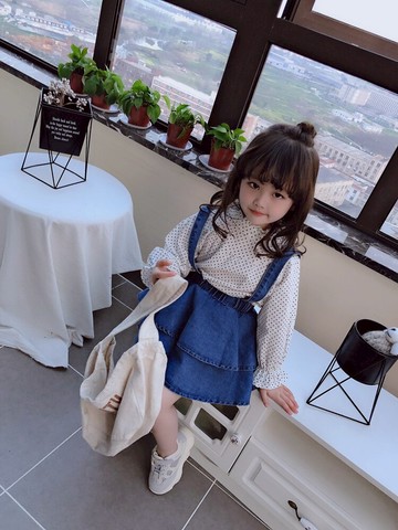 女童寶寶套裝春夏季新款 兒童圓點上衣+蛋糕背帶裙兩件套 潮1入