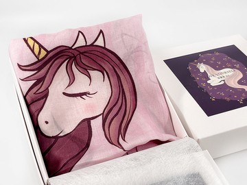 聖誕禮物 棉柔浪漫獨角獸方型大絲巾 共三色