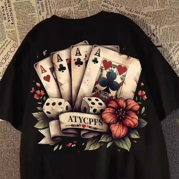 【撲克大印花 隔日到貨】重磅短t 280G純棉t恤短袖t恤男女夏季潮牌美式上衣美式復古oversize t恤上衣男生t恤