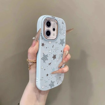 免運+隔日🚚胖墩手機殼 潑墨格紋星星 適用於蘋果17promax 16Pro 15plus 14 13 12 11防摔