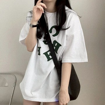 Vuja de 純棉 t恤 短袖上衣女 英文印花 T恤 韓國上衣 oversize T恤 潮流衣服 寬鬆上衣 ins風