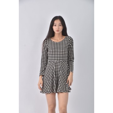 (S) 質感鳥格紋黑色洋裝二手衣