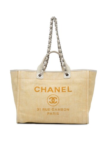 CHANEL Pre-Owned - 2014 Medium Raffia Deauville satchel - women - Calf Leather/Raffia - One Size - Yellow