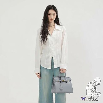 【AL老工匠】限量訂製柏金荔枝紋真皮包30cm-亞麻藍