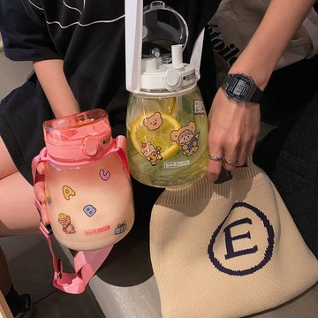 【窩窩】大肚杯雙飲杯大容量水壺高顏值可愛學生超大容量雙飲帶吸管水瓶水壺塑膠水杯子女韓版網紅