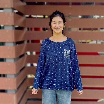 花木馬日系女裝正方點點圓領收口上衣