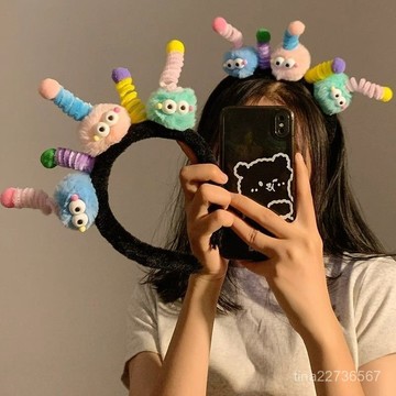 秋冬新款-可愛扭扭棒小怪獸髮箍女毛絨洗臉搞怪防滑毛毛頭箍髮飾女 XP91