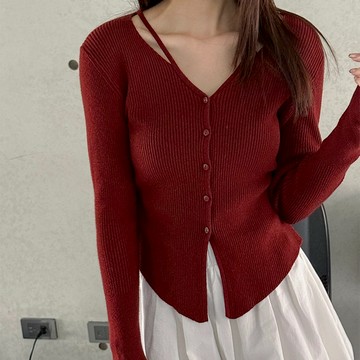【HARPER】造型V領抓褶針織上衣 | 現貨  長袖上衣 針織 百搭【CLD58047H】