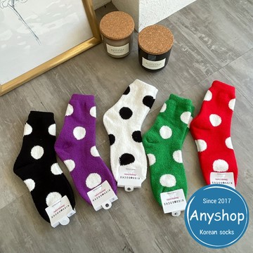 Anyshop韓國襪 亮色點點素色加厚暖暖襪 毛襪 毛巾襪 睡覺襪 保暖襪 珊瑚絨 厚襪 韓國襪 韓國襪子 W5701