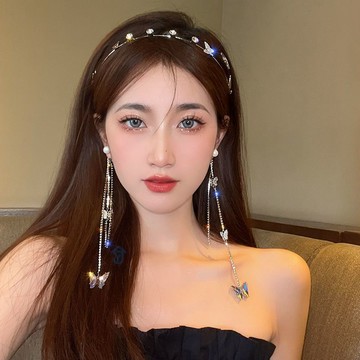 明星同款閃鑽蝴蝶流蘇髮箍 髮箍女 2026年新款高級感小衆設計頭箍髮飾 高級髮箍 閃鑽髮箍 韓式髮箍 小衆髮箍 個性髮箍