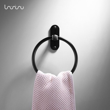 北歐浴室毛巾環免打孔五金掛件巾掛環太空鋁黑色毛巾圈圓形毛巾架