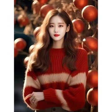 正品哥家女裝2025秋冬款圣誕新年紅慵懶風加厚毛衣寬松羊毛針織衫